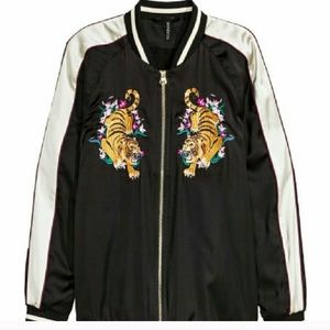 H&M tiger-embroidered bomber jacket